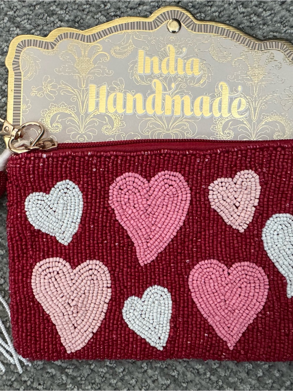 Red Heart Beaded Wristlet Wallet